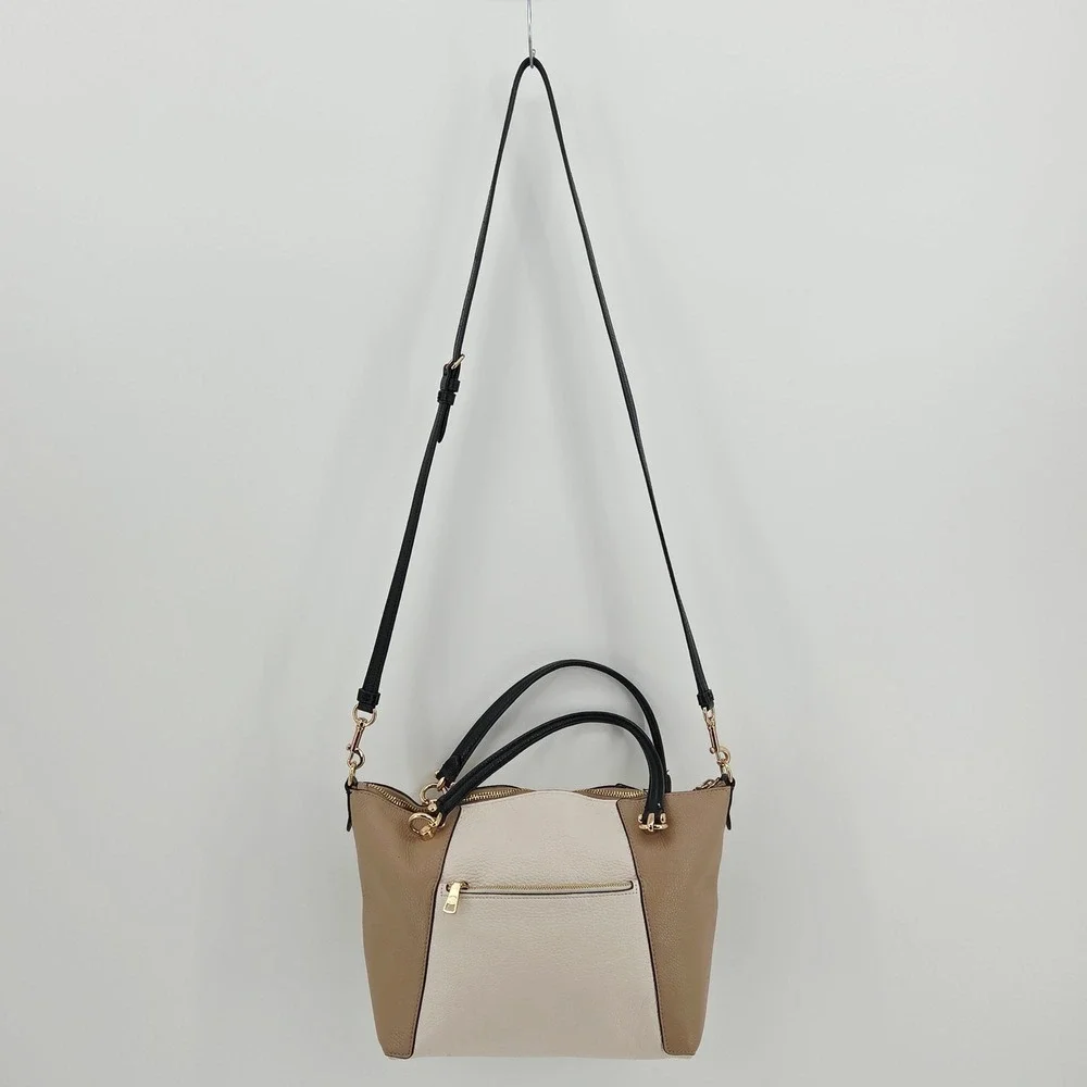 Coach Kacey Colorblock Pebble Leather Satchel Crossbody Bag C6841 Chalk Tan - Picture 6 of 16